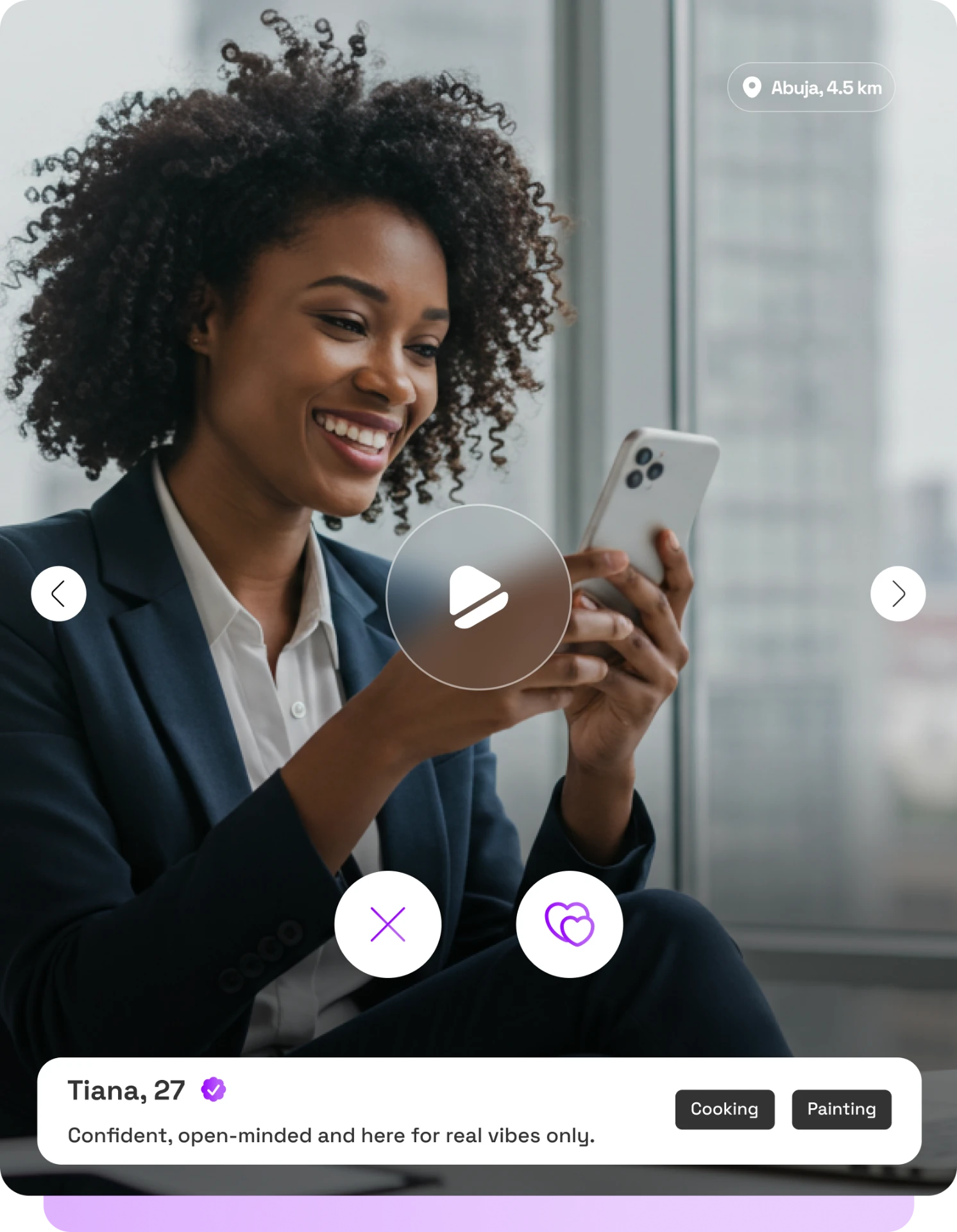 MatchChayn video swipe profile for Tiana